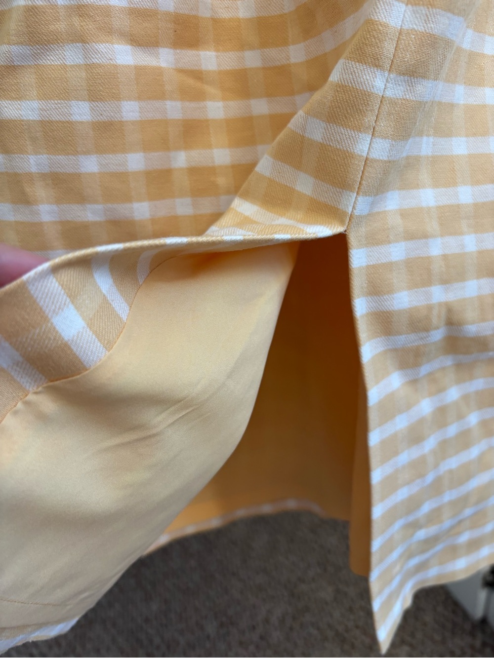 Ann Taylor Yellow Gingham Midi Skirt with Front Slit - Picture 3 of 6